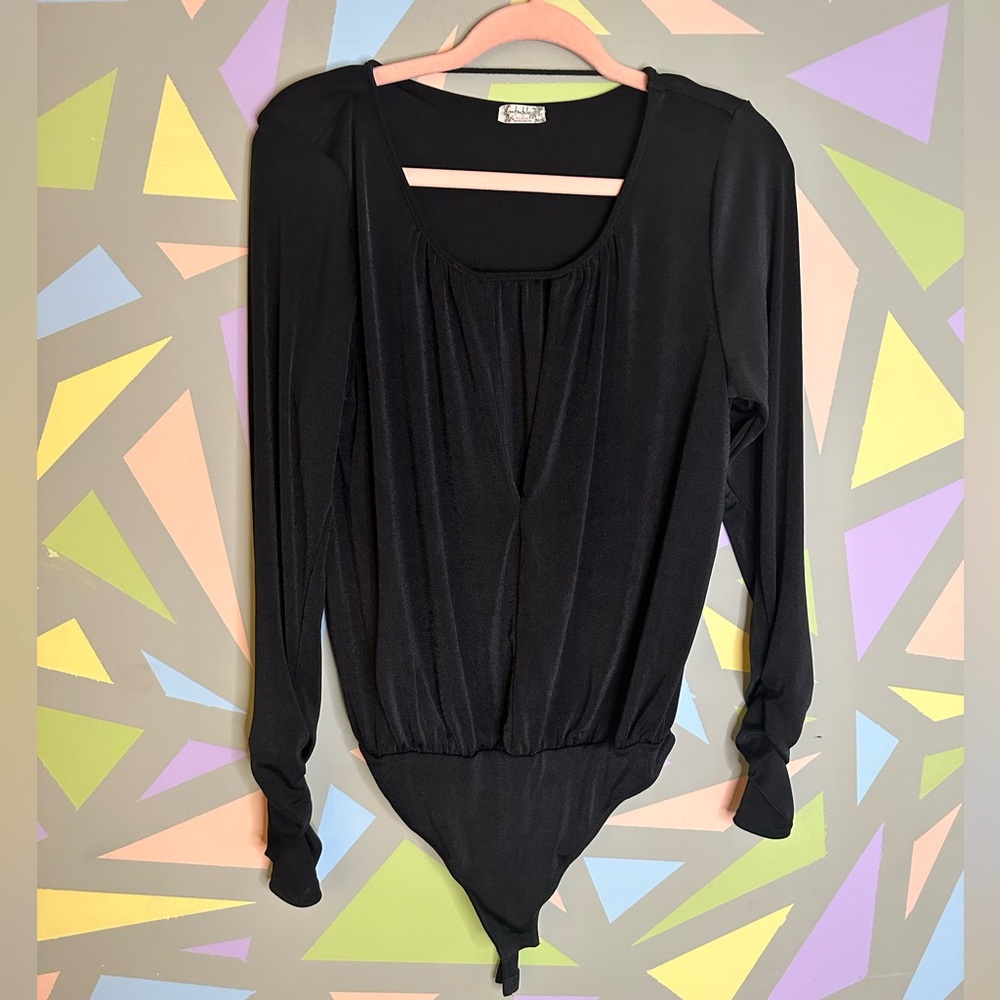 NWOT Free People black bodysuit with thumb holes, size large